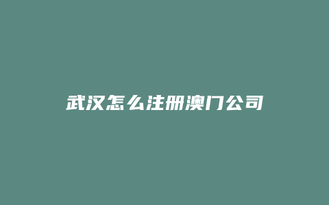 武汉怎么注册澳门公司