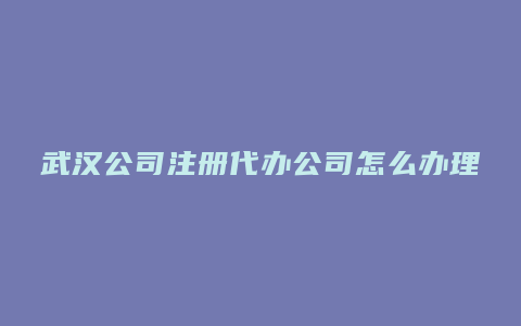 武汉公司注册代办公司怎么办理